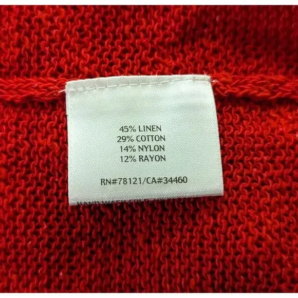 Eileen Fisher Cardigan Sweater Red Linen Blend Open Front Misses Size L - Picture 6 of 7